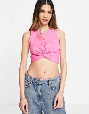 Noisy May Twist Front Cropped Top In Pink