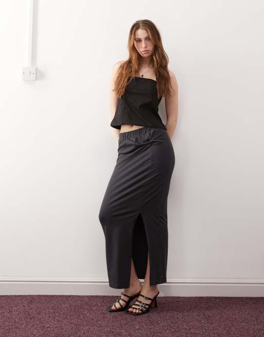 Noisy May twist front maxi skirt with split hem in dark grey, 3 of 4