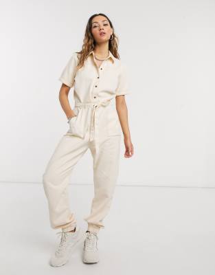 cream utility jumpsuit