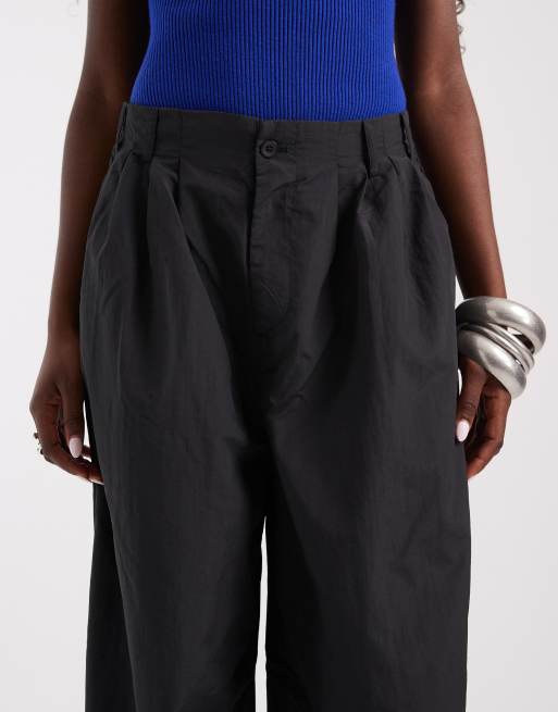 Noisy May utility wide leg balloon trousers with buttons in charcoal, 3 of 5