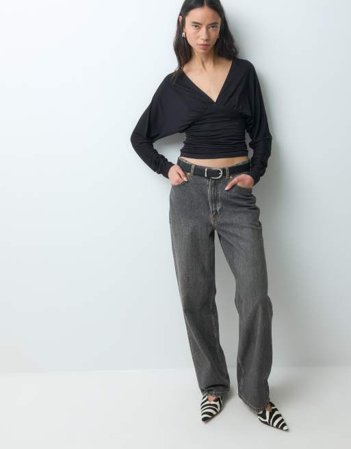 Noisy May v-neck cinch top in black, 2 of 5