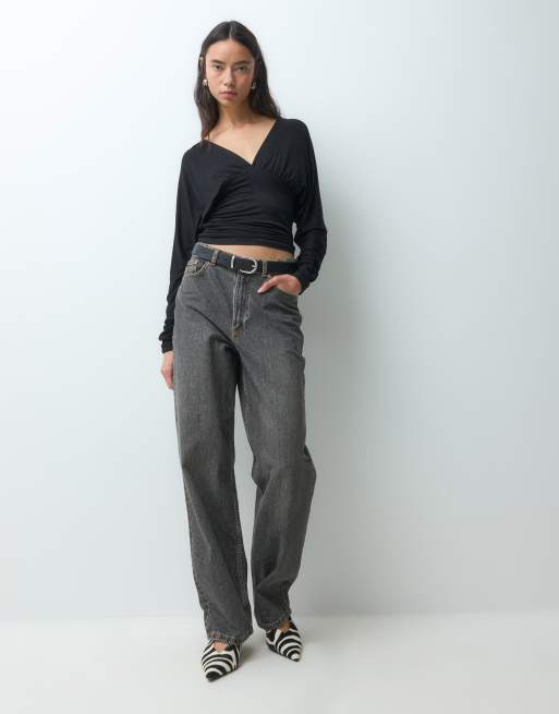 Noisy May v-neck cinch top in black, 5 of 5