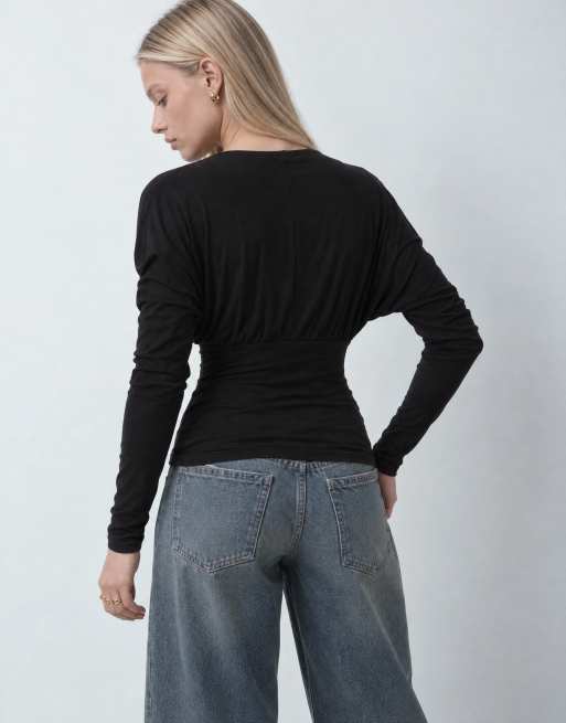 Noisy May v-neck cinch top in black, 8 of 10