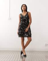 Sister Jane sequin tweed mini dress with pockets in black | ASOS