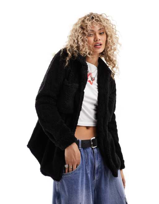 Noisy May - Veste chemise en imitation peau de mouton - Noir    