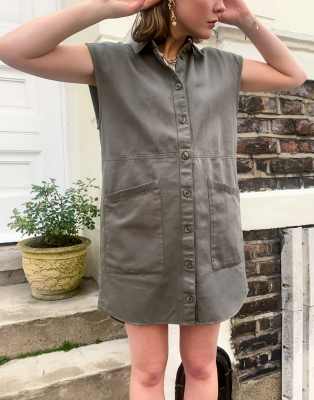 Noisy May - Vestito camicia di jeans verde con tasche