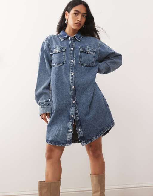 Noisy May - Vestito camicia in denim a maniche lunghe blu slavato, 2 di 4