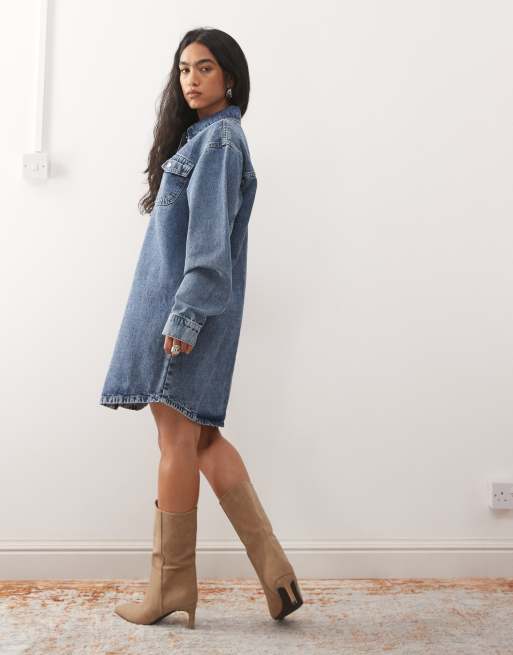 Noisy May - Vestito camicia in denim a maniche lunghe blu slavato, 4 di 4