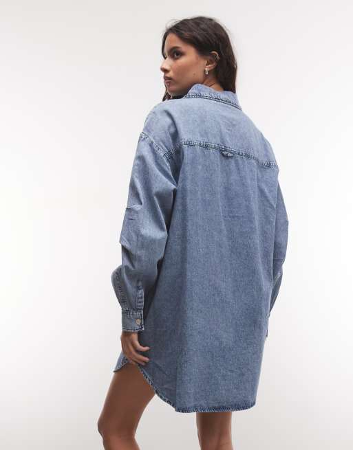 Noisy May vestito camicia in denim a maniche lunghe in blu medio, 4 di 4