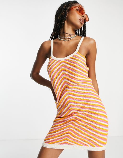 Noisy May - Vestito corto all'uncinetto a righe multicolore