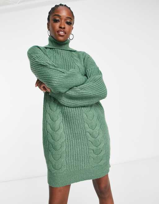 Noisy May Vestito corto dolcevita in maglia a trecce verde ASOS