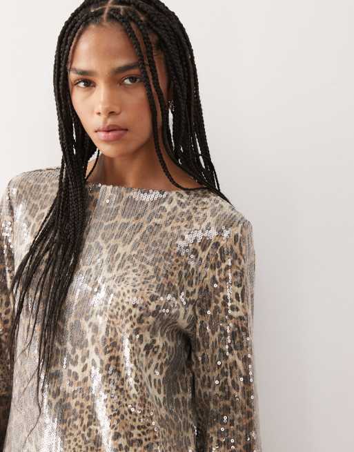 Noisy May - Vestito corto leopardato con schiena scoperta e paillettes, 4 di 4