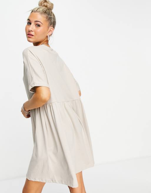 Noisy May - Vestito t-shirt stile grembiule in cotone color pietra - BEIGE, 2 di 4