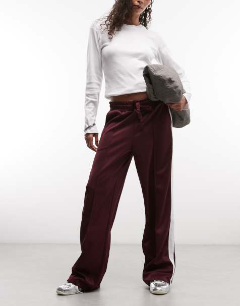 Noisy May – Vinröda, raka byxor i jersey med vit sidorand - view 1