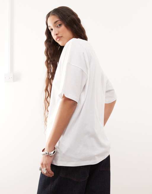 Noisy May – Vit t-shirt i oversize med våffeltryck, 4 av 4