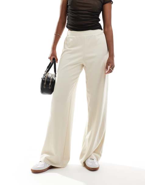 Noisy May wide leg elasticated waist trouser in stone - view 1