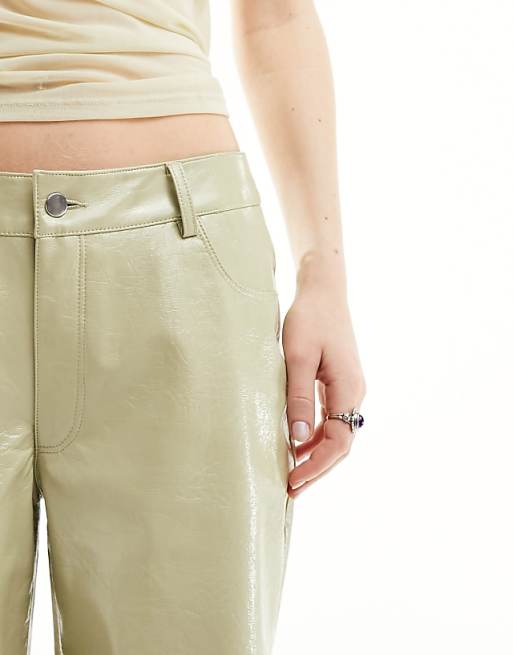 Noisy May wide leg faux leather pants in light sage | ASOS Noisy May wide leg faux leather pants in light sage | ASOS
