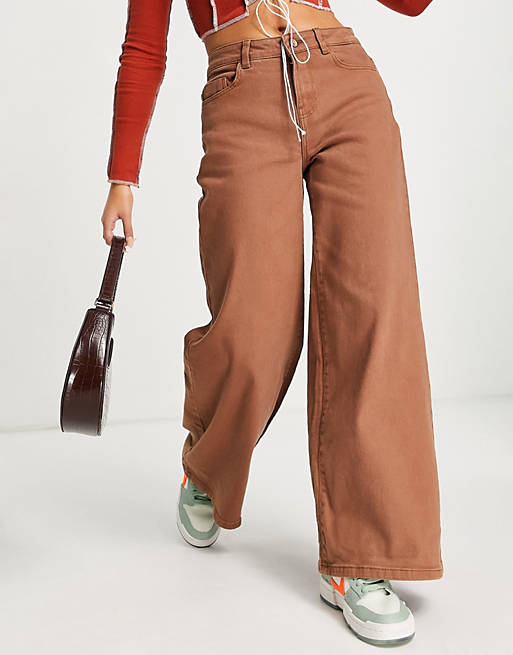 Noisy May wide leg jeans in camel brown