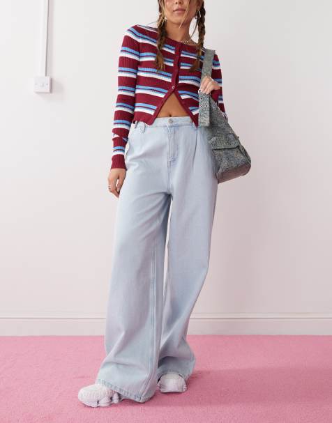 Noisy May wide leg jeans with adjustable waist in light wash blue - view 1