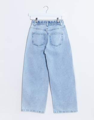 noisy may wide leg jeans with high rise in light blue wash