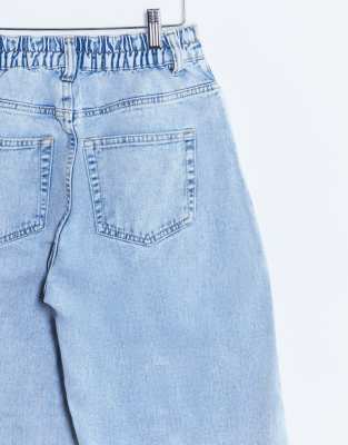 noisy may wide leg jeans with high rise in light blue wash