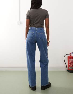 Noisy May Wide Leg Jeans With Star Patches In Blue