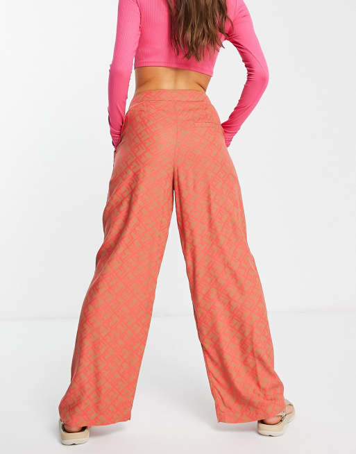 Noisy May wide leg pants in coral monogram part of a set