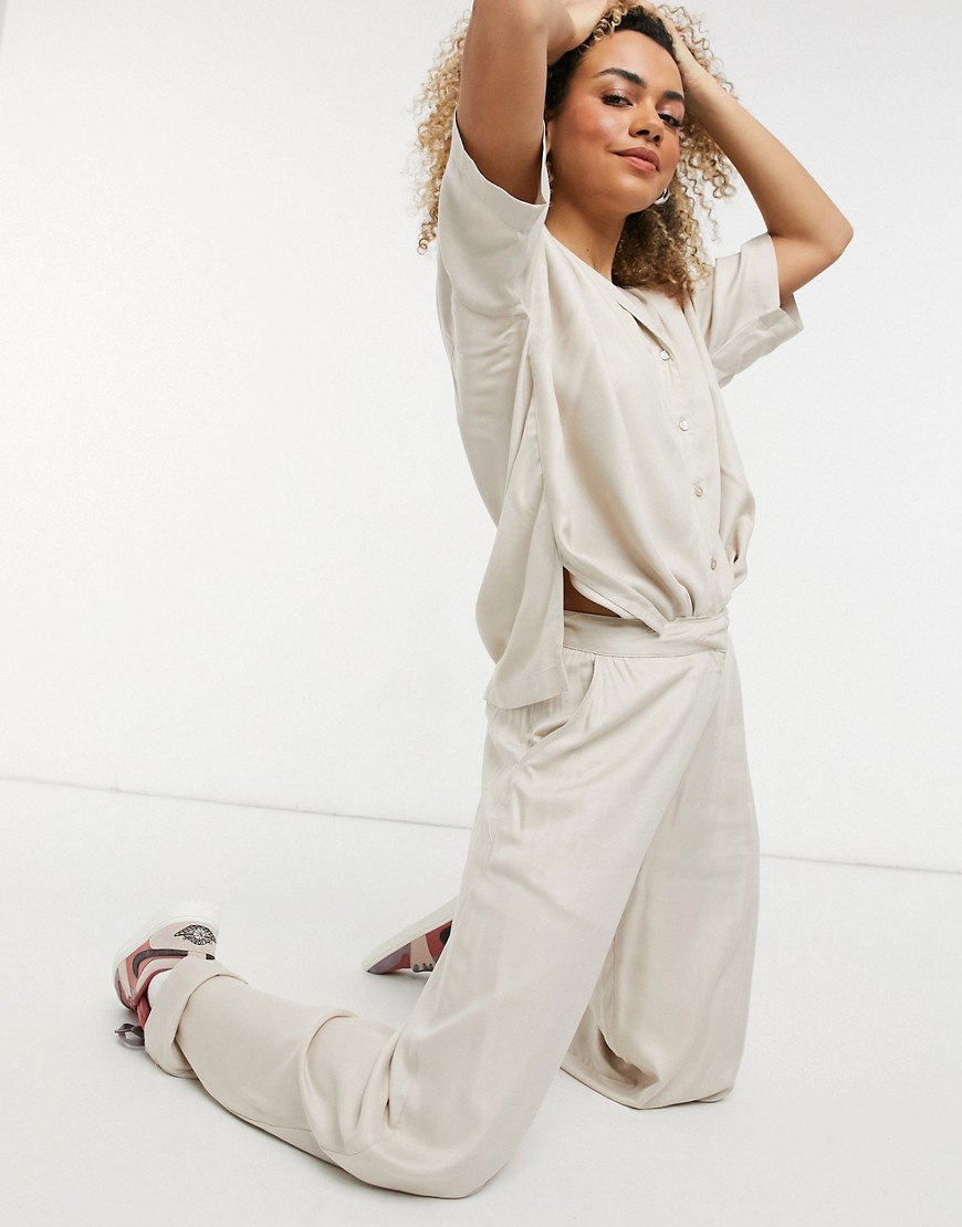 Noisy May wide leg pants in stone - part of a set-Neutral
