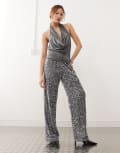 [Noisy May] Noisy May wide leg sequin pants in silver XS Silver