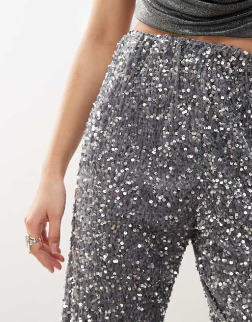 Noisy May wide leg sequin pants in silver