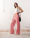 [Noisy May] Noisy May wide leg side tie detail pants in red gingham S Red