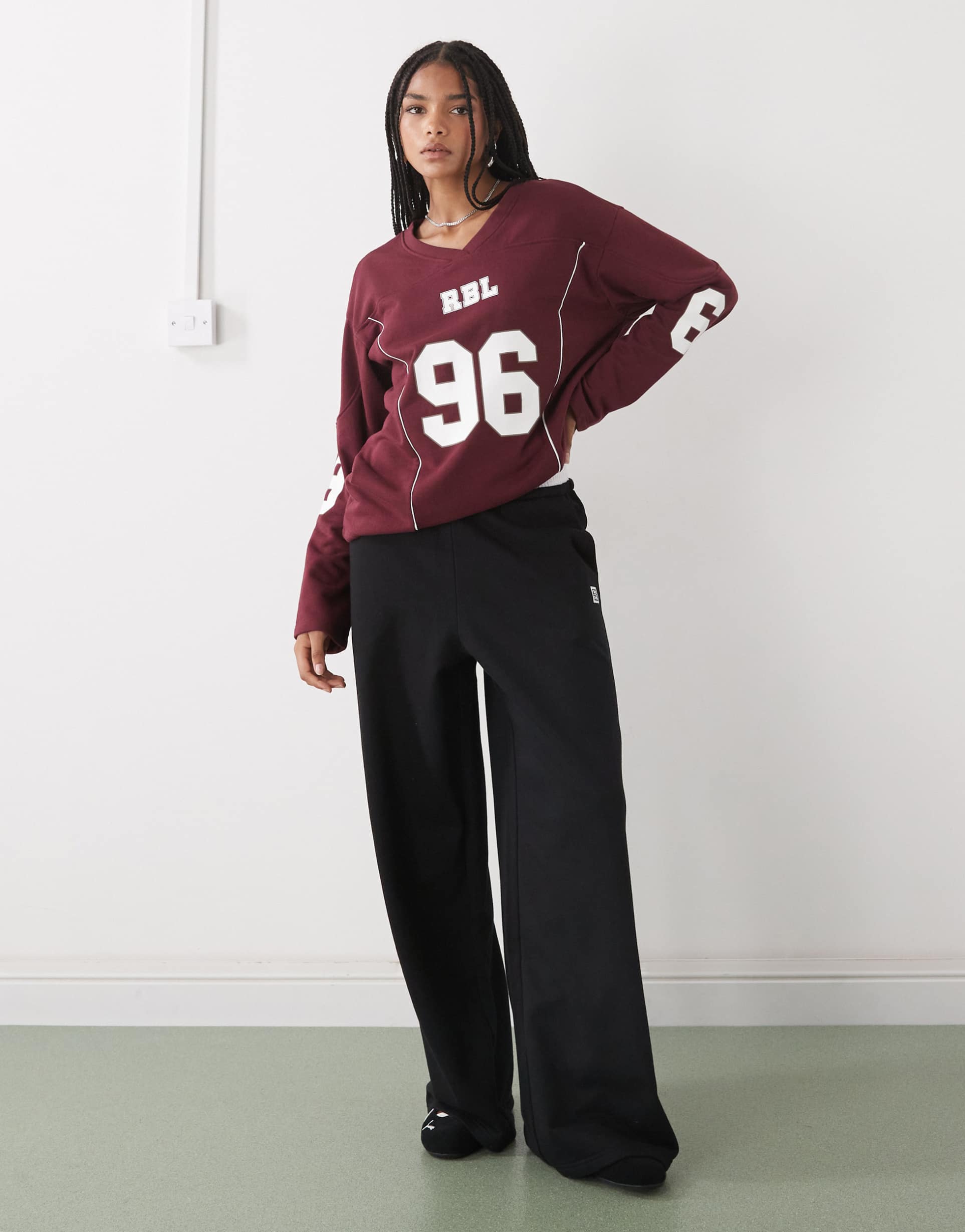noisy may wide leg sweat sweatpants with waistband detail in black
