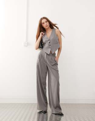 wide leg tailored pants in gray pinstripe - part of a set