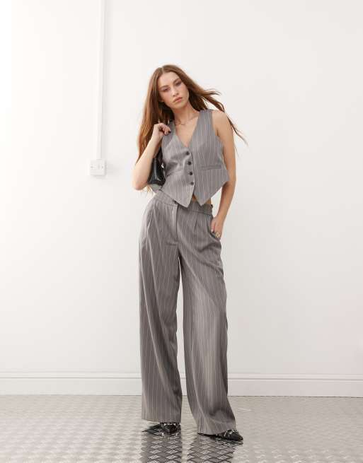 Noisy May wide leg tailored pants in gray pinstripe - part of a set
