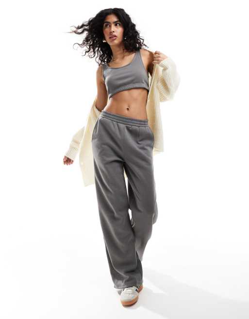 Noisy May wide leg trackies in charcoal grey (part of a set)