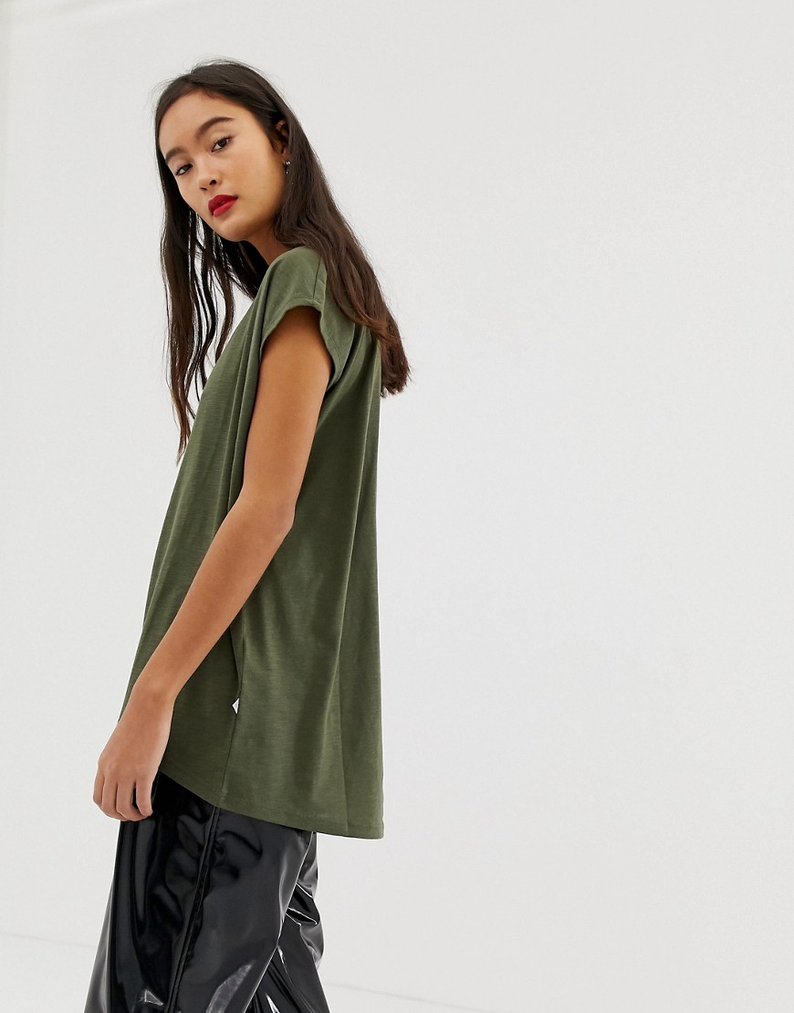 Noisy May wide neck t-shirt-Green