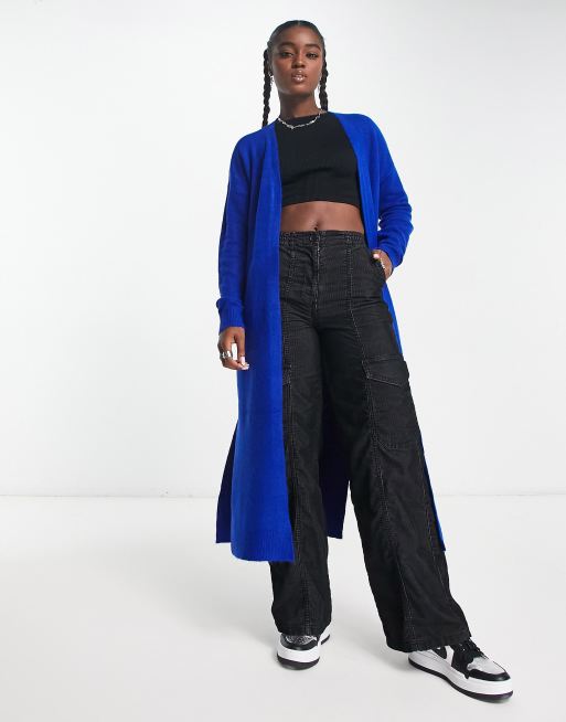 Noisy May wool look maxi knitted cardigan in royal blue