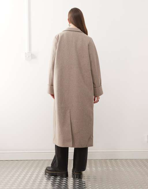 Noisy May wool look maxi overcoat in beige, 3 of 4