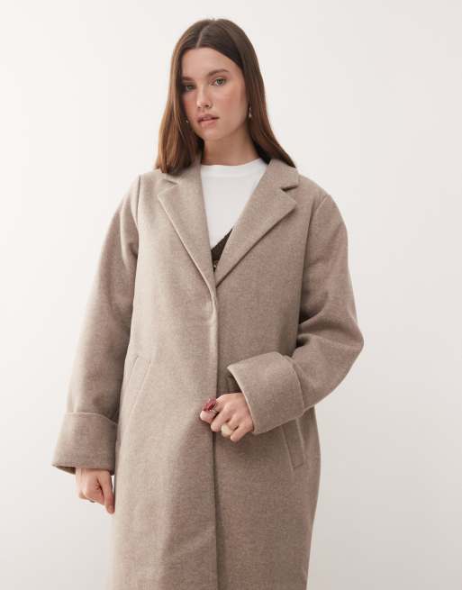 Noisy May wool look maxi overcoat in beige, 4 of 4