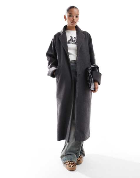 Noisy May wool look maxi overcoat in dark grey melange - view 1