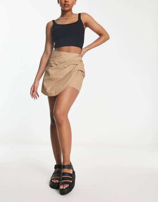 Beige wrap shop mini skirt