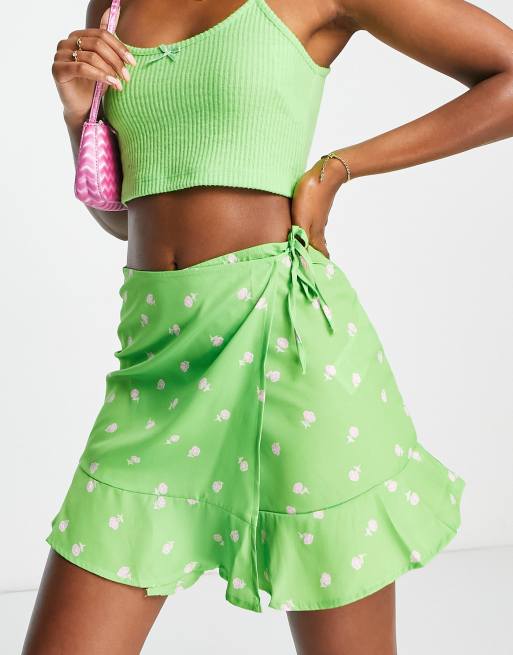 Noisy May wrap mini skirt in green pink floral ASOS