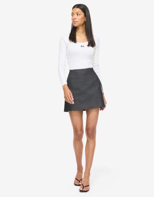 Noisy May Wrap Mini Skirt in Grey Denim, 3 of 6