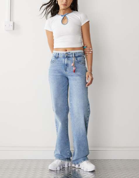 Noisy May Yolanda mid rise straight leg jeans in light blue denim