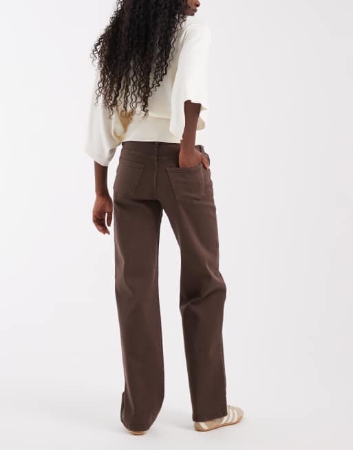 Noisy May Yolanda jeans dritti a vita media color cioccolato, 2 di 5