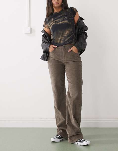 Noisy May - Yolanda - Jeans in tessuto a coste marrone a fondo ampio - view 1