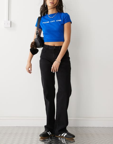 Noisy May Yolanda mid rise straight leg jeans in black - view 1