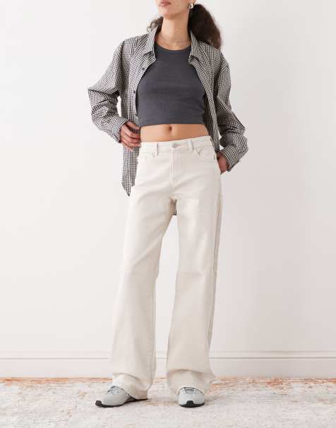 Noisy May Yolanda mid rise straight leg jeans in ecru - view 1
