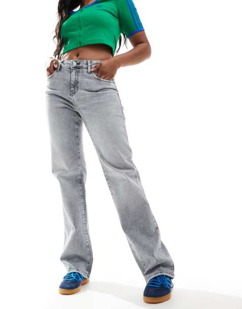 Noisy May Yolanda mid rise straight leg jeans in light grey wash - view 1