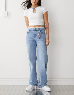 Noisy May Yolanda Wide Fit Jeans In Blue Acid Wash